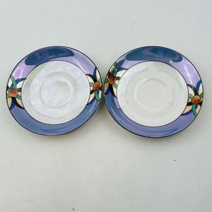 Vtg Noritake‎ Floral 2 Saucer Only Lot Blue Lusterware Handpainted Morimura
